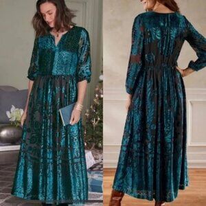 Soft Surroundings Dimora Burnout Velvet Floral Maxi Dress Black L